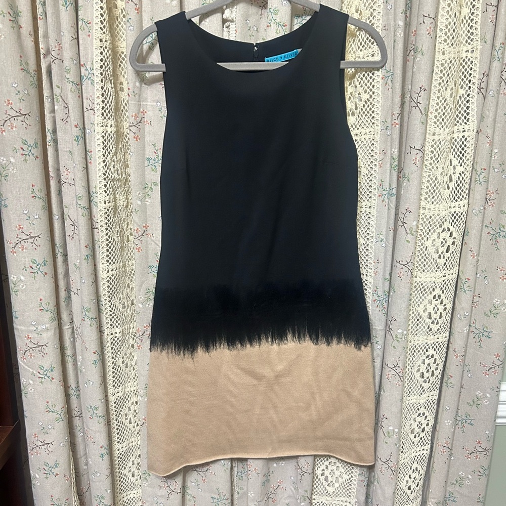 Alice + Olivia Silk Wool Blend Ombre Shift‎ Dress Black Tan – Size Small
